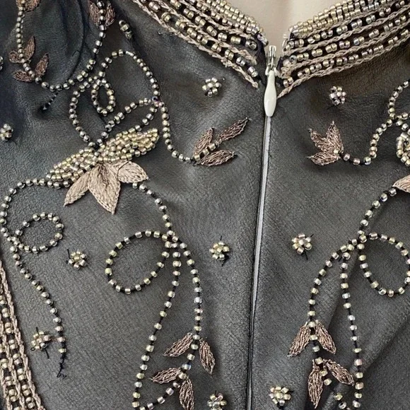 Vintage Cache Silk Beaded Open Back Formal Y2K Gown Dress Black 90s Size 2 - Picture 16 of 16